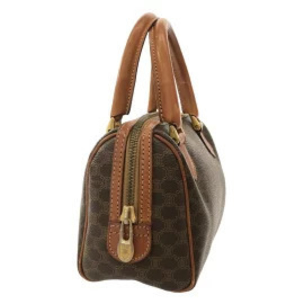 Celine Macadam Handbag Bag Dark Brown Beige Polyvinyl Chloride Leather